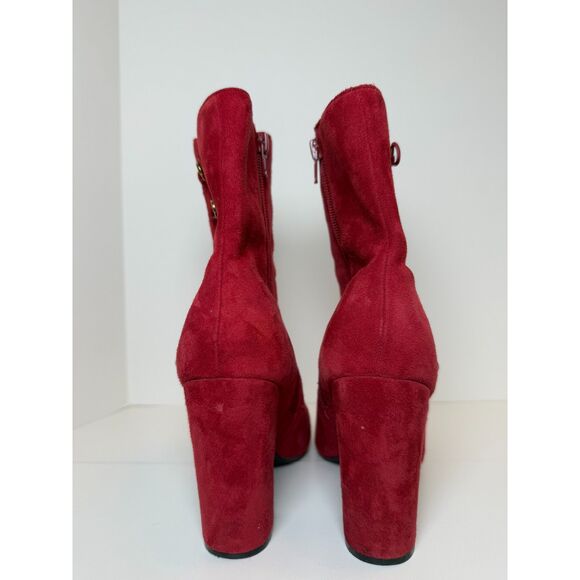 Guess Women's Size 8M Red Lucena Suede Boots Gold Buttons Block Heels EUC - Picture 6 of 9